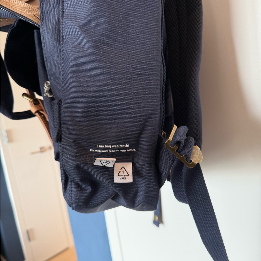 Blue Backpack with Leather Accents and Metal Hardware - Picture 2 of 5